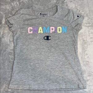 Champion Heather Gray Tee with Multicolor Logo